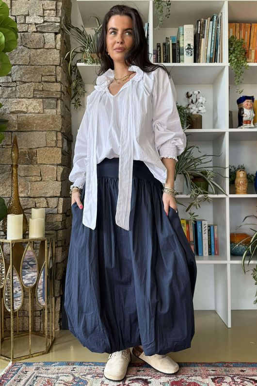 Paloma Bubble Hem Midi Skirt Navy 